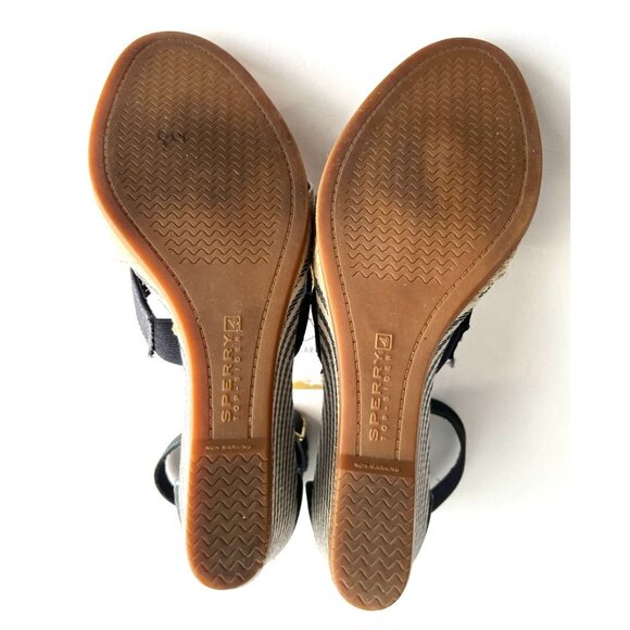 Sperry Top Sider Navy Blue & Tan Striped Wedge Heels, Size 8.5 (US) - Picture 8 of 9